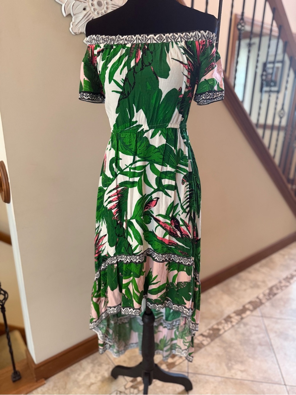 Flying Tomato Tropical Off-the-Shoulder High-Low Dress – Size Small